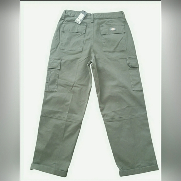 Dickies Relax Cargo 29 Army Olive Green Utility Slim Mid Rise Cotton Cropped - Picture 4 of 11